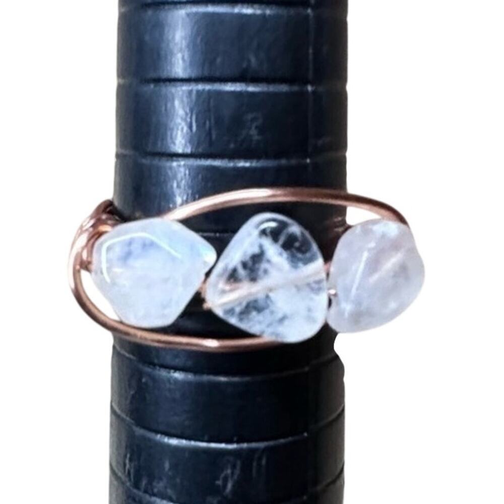 copper ring Rainbow Moonstone wire wrap size 7
